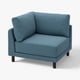 Cadeira UPPÅKRA azul, tecido bouclé macio, design confortável para encaixar, pernas de madeira escura, acolhedora para relaxamento familiar.