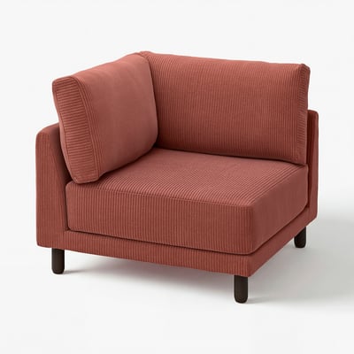 UPPÅKRA, sofá vermelho-ferrugem, design moderno elegante, almofadas macias, quatro pernas de madeira escura.