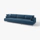 Exibe um sofá modular moderno azul UPPÅKRA com um design elegante, com pernas metálicas e grandes almofadas para conforto.