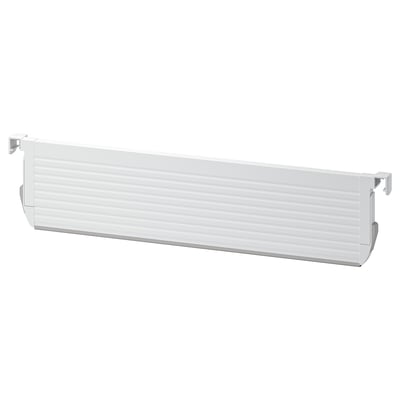 Um divisor de gavetas de plástico branco UPPDATERA, ajustável, com tiras de borracha para organização.