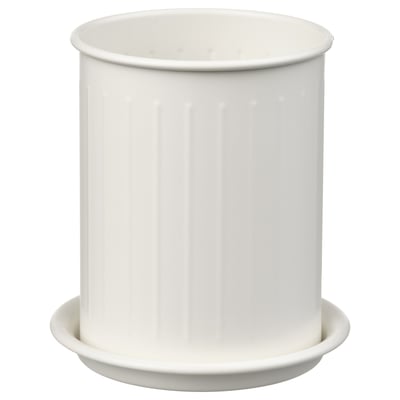 Porta-utensílios VÄLVÅRDAD branco: cilíndrico, nervuras, aço, revestimento branco.