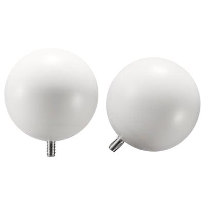 Dois pináculos brancos em forma de globo, feitos de plástico reciclado, com design moderno mate e parafusos metálicos na base.