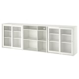 Conjunto de armazenamento com porta de vidro branco VIHALS com armários e prateleiras para armazenamento versátil e elegante.