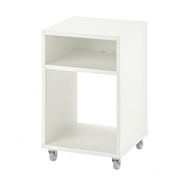 Uma unidade de armazenamento móvel branca chamada VIHALS. Tem um design de estrutura quadrada aberta com rodízios para facilitar o movimento.