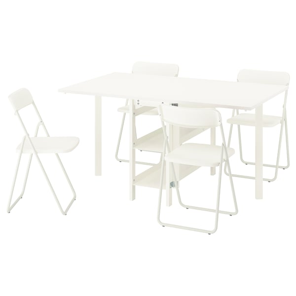Conjunto de mesa e cadeiras dobráveis brancas IKEA VIHALS, design minimalista.