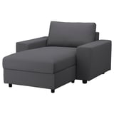 Cadeira VIMLE cinza, design moderno, tecido elegante, linhas limpas.