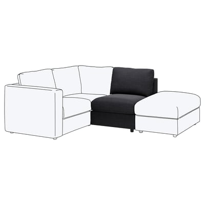 Sofá secional VIMLE em cinzento escuro, com design em L e capa removível e lavável na máquina.