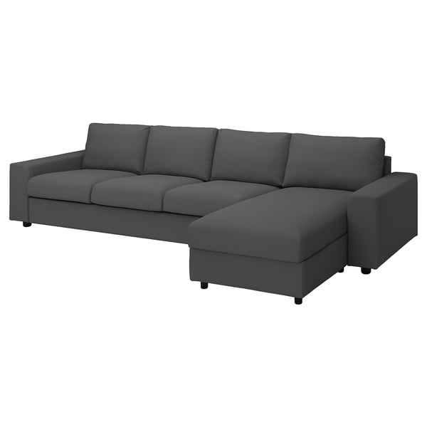 VIMLE Capa sofá, 4lg c/chaise longue, C/braços largos/Hallarp cinz - IKEA