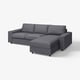 VIMLE Sofá 3 lugares c/chaise longue, c/braços largos Gunnared/cinz