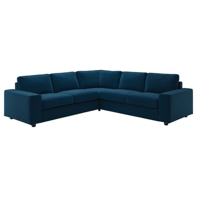 Sofá de canto VIMLE azul-petróleo, design moderno, tecido de veludo macio, em forma de L.