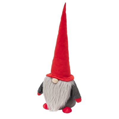 Brinquedo de gnomo vermelho, barba branca, terno preto, chapéu alto. Decoração de Natal.