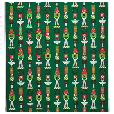 Tecido de Natal verde VINTERFINT, padrões de elfos repetidos, 100% algodão.