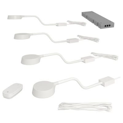 Kit de luz de armário YTBERG branco com braços flexíveis, dimmer sem fio e fontes de alimentação.