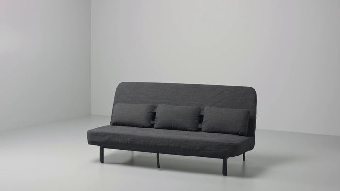 NYHAMN sleeper sofa, with foam mattress/Knisa gray/beige - IKEA