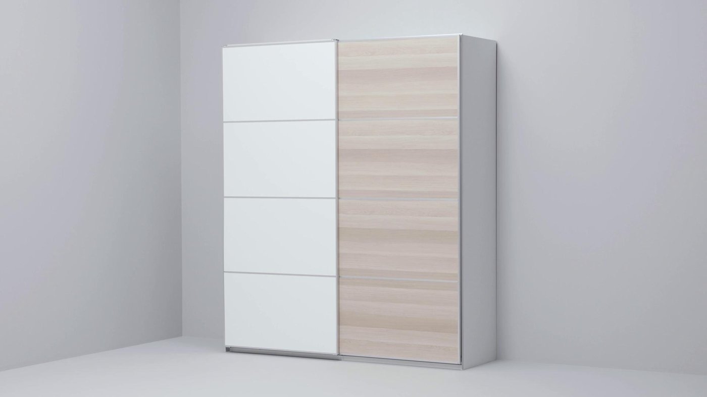 MEHAMN 4 panels for sliding door frame, white stained oak effect