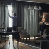 TIBAST Room darkening curtains, 1 pair, dark green/with heading tape, 145x300 cm
