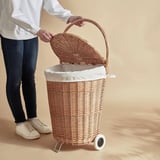 TOLKNING Laundry basket with wheels, handmade Willow, 31 l