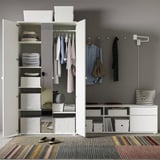 VIHALS Wardrobe and bench combination, white/mirror glass, 251x57x200 cm