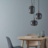 HÖGVIND Suspension à 3 lampes, nickelé/gris verre, 16 "