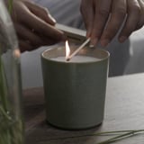 HEDERSAM Scented candle in ceramic jar, Fresh grass/light green, 50 hr