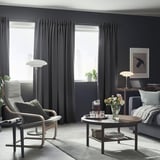 MAJGULL Block-out curtains, 1 pair, grey/with heading tape, 145x300 cm