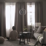 VILBORG Room darkening curtains, 1 pair, dark gray-beige/with heading tape, 57x98 "