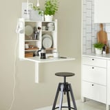 NORBERG Wall-mount drop-leaf tbl w storage, white, 64x60 cm