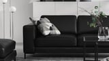 FULLERÖ 3er-Sofa mit Récamiere, rechts, Grann schwarz/Metall