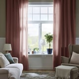 LENDA Curtains with tie-backs, 1 pair, brown-red/with heading tape, 140x300 cm