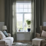 LENDA Curtains with tie-backs, 1 pair, light grey-green/with heading tape, 140x250 cm