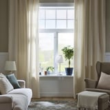 LENDA Curtains with tie-backs, 1 pair, off-white/with heading tape, 140x300 cm