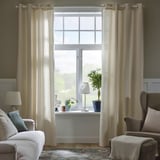LENDA Rideaux+embrasses, 2 pcs, blanc cassé/avec oeillets, 140x250 cm