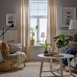 TRYSTÄVMAL Curtains, 1 pair, beige/white/floral pattern with heading tape, 145x300 cm