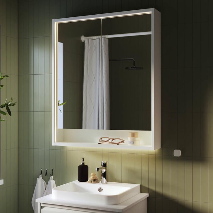 FAXÄLVEN Mirror cabinet w built-in lighting