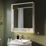 FAXÄLVEN Mirror cabinet w built-in lighting, white, 100x15x95 cm