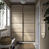 SKYTTA / AURDAL Reach-in wardrobe with sliding door, black Mehamn/white stained oak effect dark gray, 59 7/8x25 5/8x94 1/2 "
