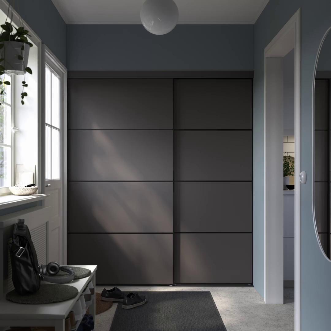 SKYTTA / BOAXEL reach-in wardrobe with sliding door, black double