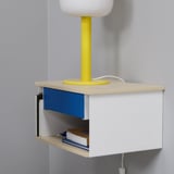 STOMSÖ Wall-mounted bedside table, birch effect white/blue, 36x29x20 cm