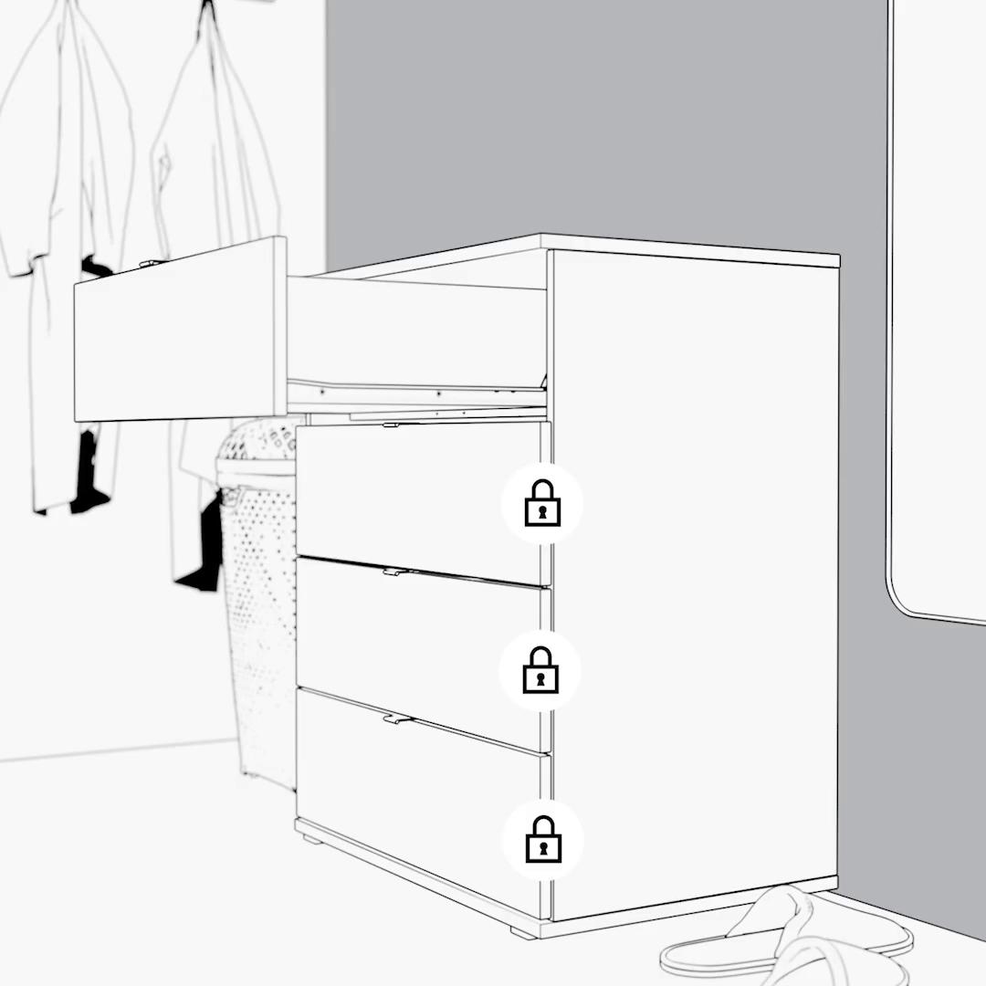 KILBERGET 3-drawer dresser, white/anchor/unlock function, 337