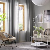 HILJA Curtains, 1 pair, grey/with heading tape, 145x250 cm