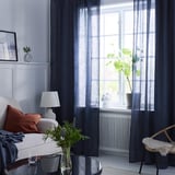 DYTÅG Curtains, 1 pair, dark blue/with heading tape, 145x250 cm