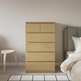 STORKLINTA 6-drawer chest, oak effect/anchor/unlock-function, 27 1/2x18 7/8x47 1/4 "