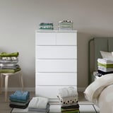 STORKLINTA Commode à 6 tiroirs, blanc/fonction ouverture/fixation, 27 1/2x18 7/8x47 1/4 "