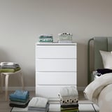 STORKLINTA Commode à 4 tiroirs, blanc/fonction ouverture/fixation, 27 1/2x18 7/8x38 5/8 "