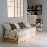 GLAMBERGET Extendable bed w stor/2 mattresses, pine/Åfjäll firm, 80x200 cm