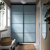 SKYTTA / AURDAL Reach-in wardrobe with sliding door, black dark gray/Mehamn light blue, 59 7/8x25 5/8x94 1/2 "