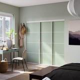 SKYTTA / PAX Walk-in wardrobe with sliding doors, white double sided/Mehamn light green, 226x160x205 cm