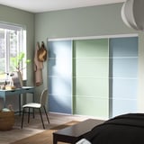 SKYTTA / PAX Dressing avec portes coulissantes, blanc double face/Mehamn bleu clair/vert clair, 251x115x205 cm