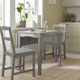 HAUGA Drop-leaf table, grey/birch veneer, 55/82/109x74 cm