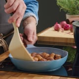 KLIPPFISK Frying pan, non-stick coating/wood dark grey-blue, 24 cm